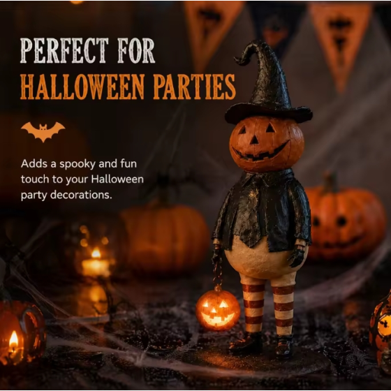 TRELYXOR Halloween Pumpkin Head Figurine, Spooky Seasonal Tabletop Decoration for Home, Porch, Entryway, Party, Mantel, Shelf and Halloween Display